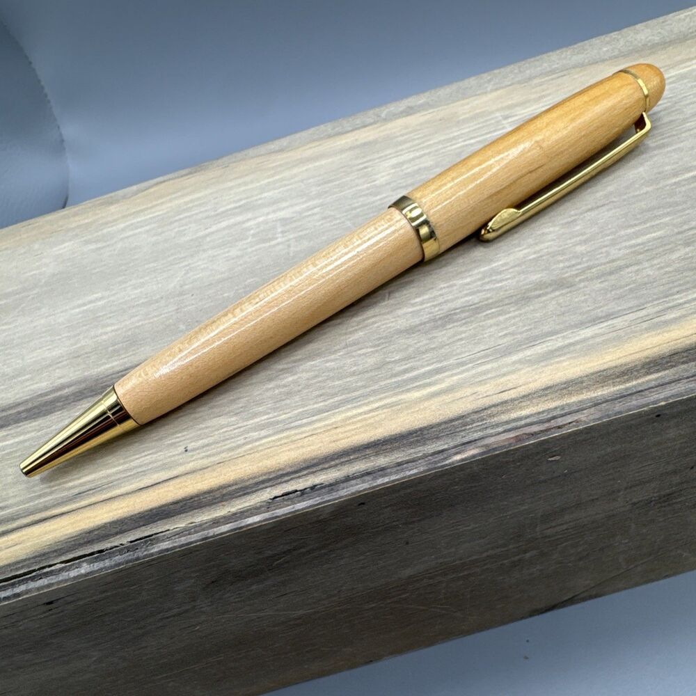 Handcrafted Natural Wooden Ballpoint Pen Gold Trim Professional Office Executive
